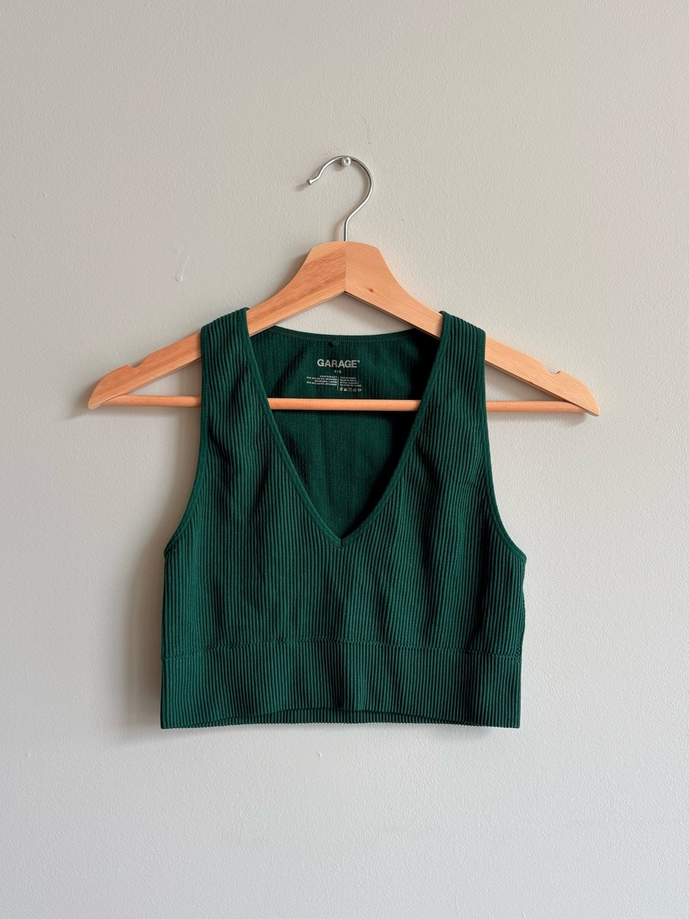 Garage Dark Green Ribbed V-Neck Crop Top